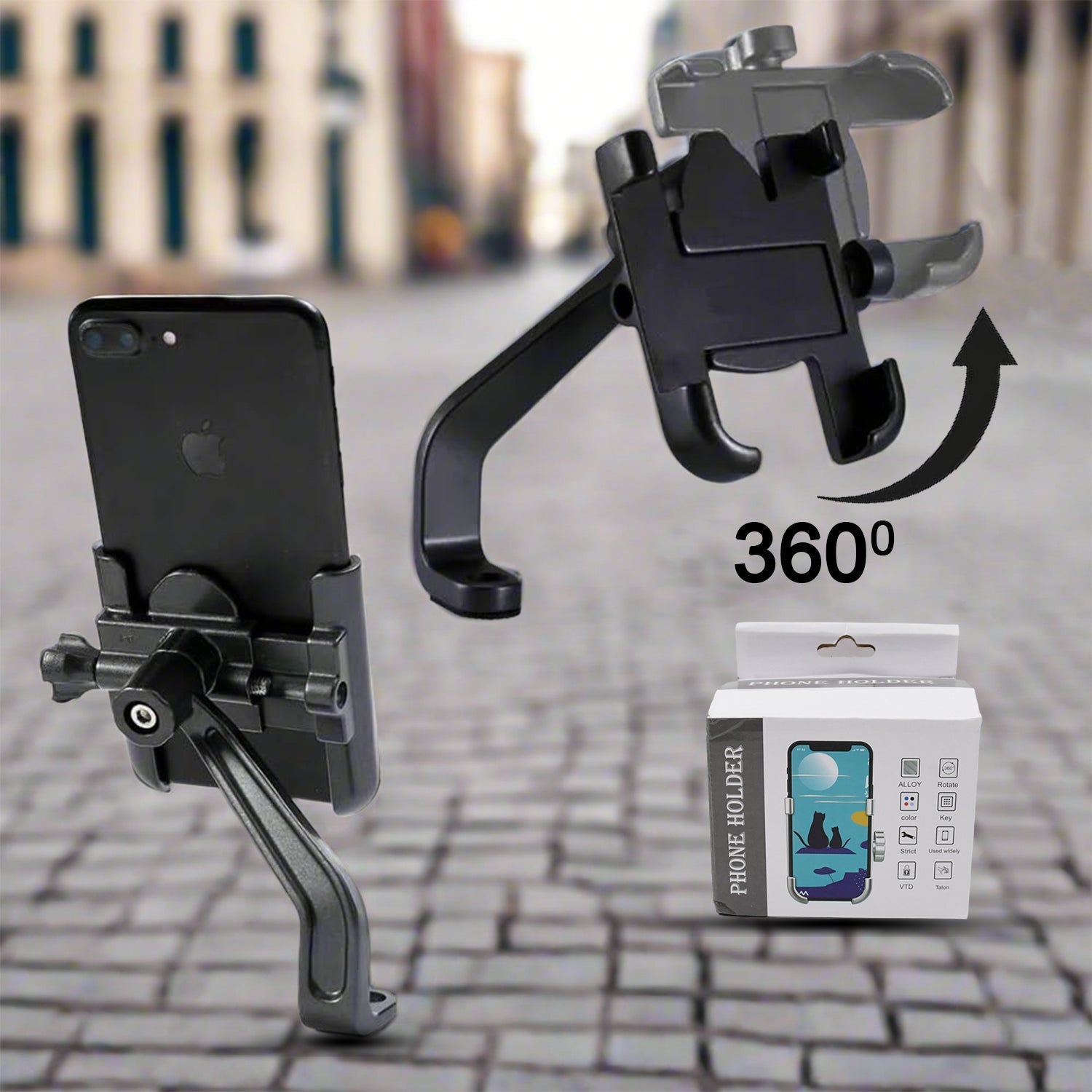 Full Metal Body Bike & Scooty 360 Degree Rotating Mobile Holder Stand for Bicycle, Motorcycle, Scooty for Maps and GPS Navigation Fits All Smartphones (1 Pc) Full Metal Body Bike & Scooty 360 Degree Rotating Mobile Holder Stand for Bicycle, Motorcycle, Scooty for Maps and GPS Navigation Fits All Smartphones (1 Pc)